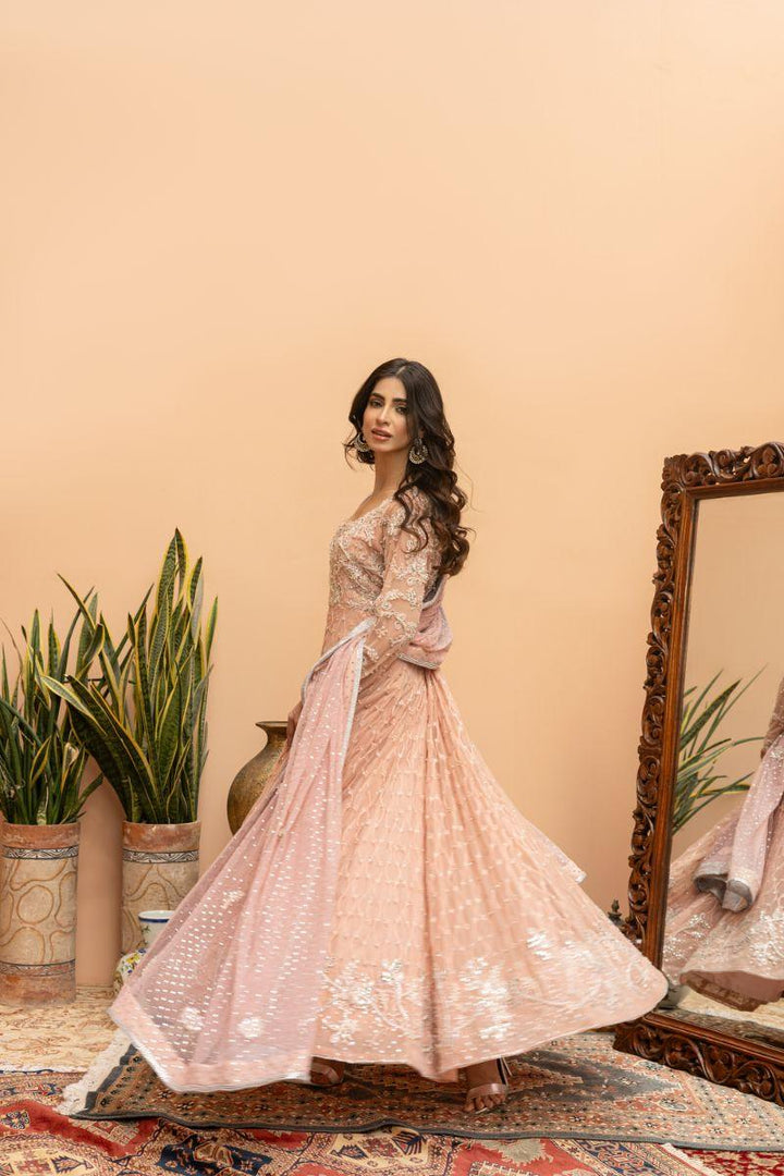 Khayal by Shaista Hasan - Blush Pishwas - French Net - 3 Piece