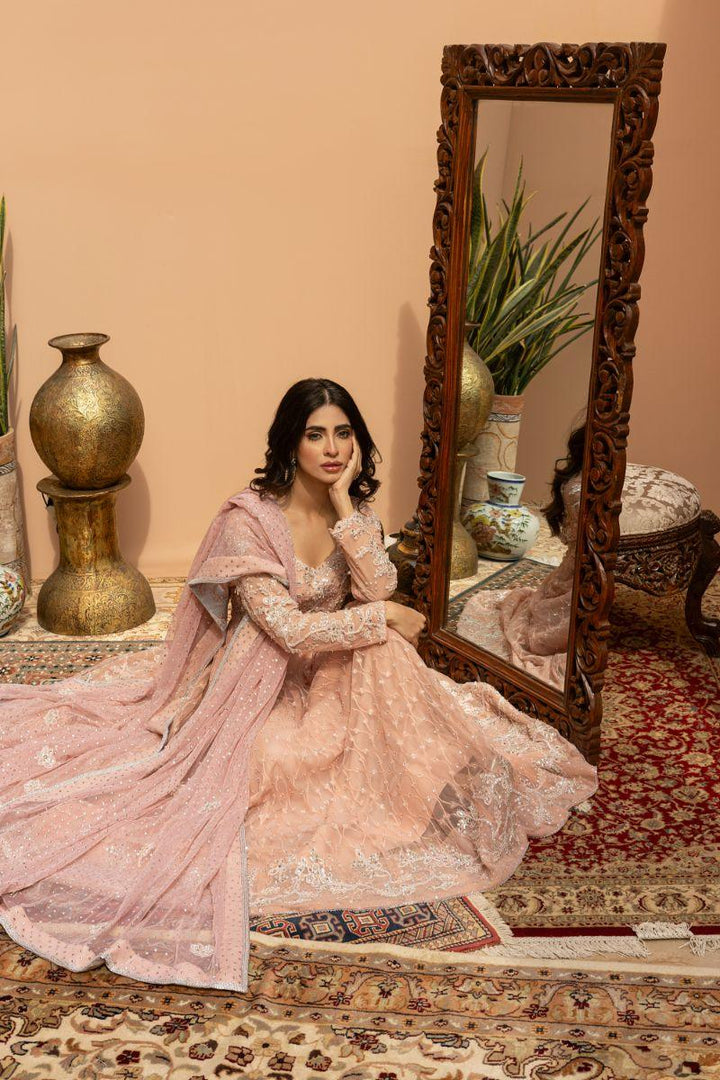 Khayal by Shaista Hasan - Blush Pishwas - French Net - 3 Piece