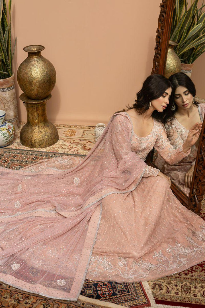 Khayal by Shaista Hasan - Blush Pishwas - French Net - 3 Piece