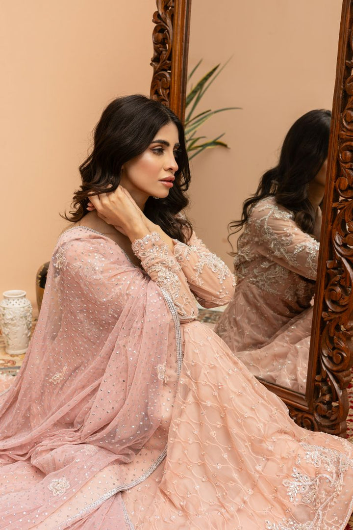 Khayal by Shaista Hasan - Blush Pishwas - French Net - 3 Piece