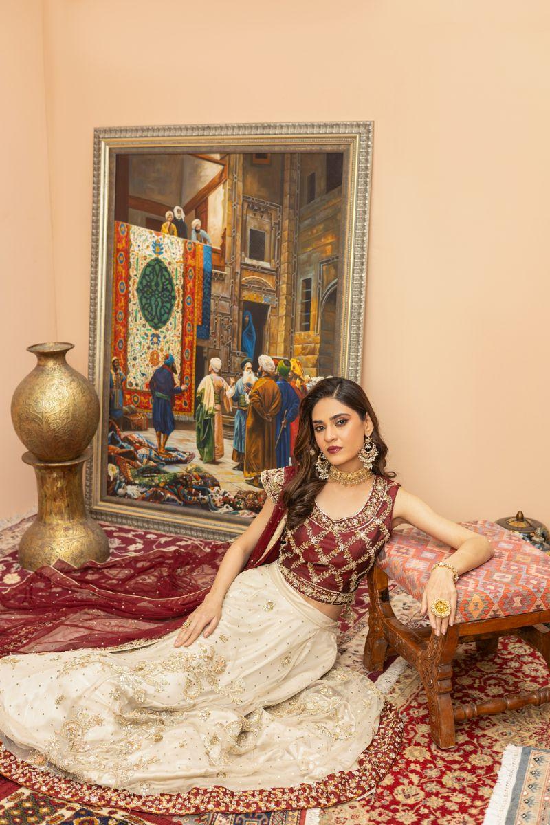 Khayal by Shaista Hasan - Gilded Crimson - Maroon - Silk & Net Dupatta - 3 Piece