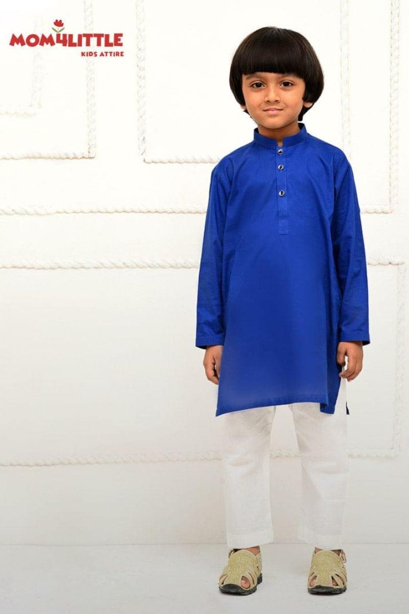 Mom4Little - Electric Blue and white kurta pajama