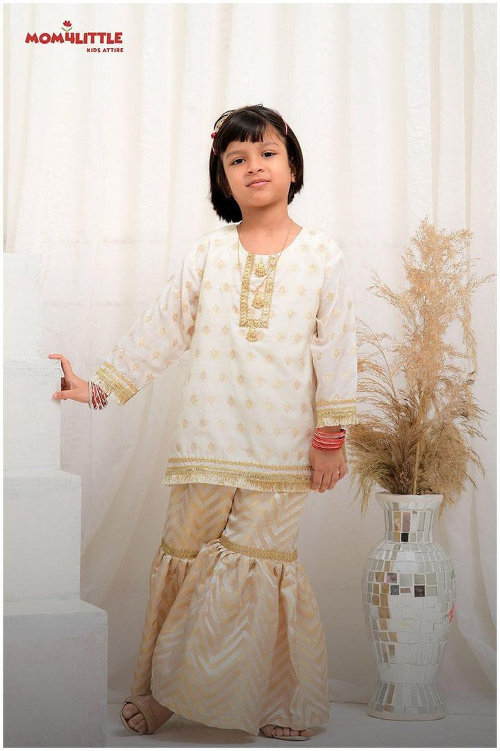 Mom4Little - Mughal Gharara Set - Offwhite & Gold - 3 Piece - Studio by TCS