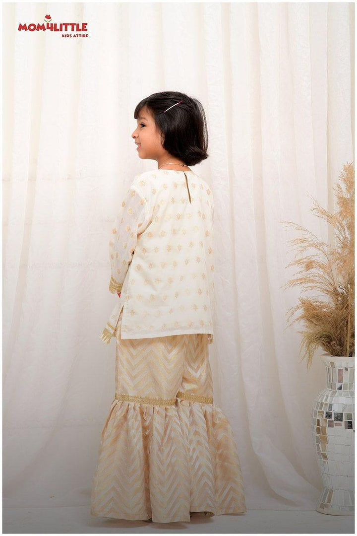 Mom4Little - Mughal Gharara Set - Offwhite & Gold - 3 Piece - Studio by TCS