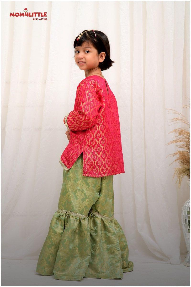 Mom4Little - Emerald Gharara Set - Pink & Green - 3 Piece - Studio by TCS