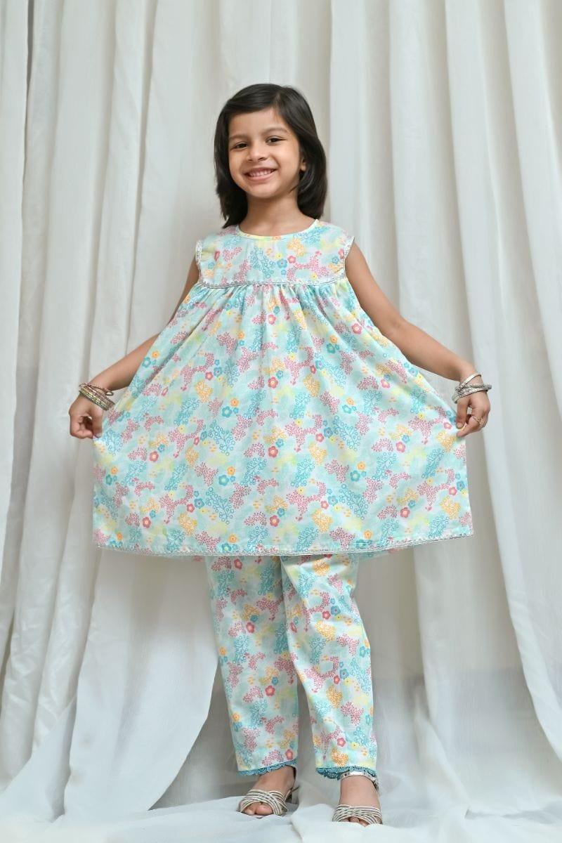 Mom4Little Aqua Blue printed Frock-2 piece - Studio by TCS