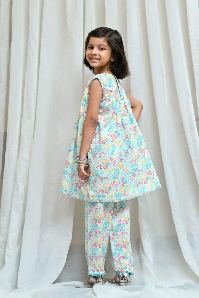 Mom4Little Aqua Blue printed Frock-2 piece - Studio by TCS