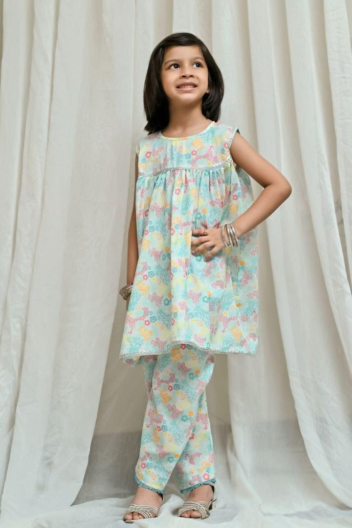 Mom4Little Aqua Blue printed Frock-2 piece - Studio by TCS