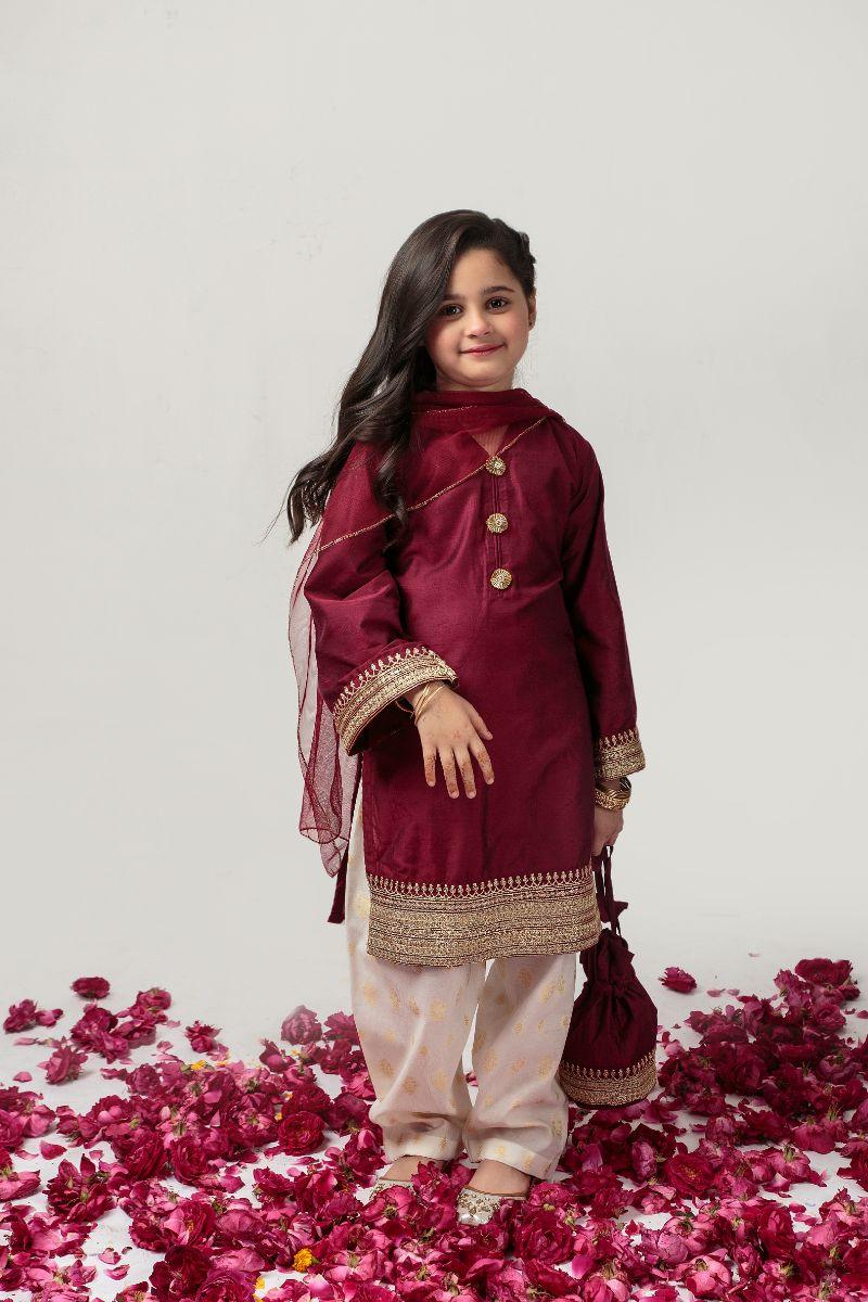 Cheeco Chic - MJSEID24 - Cotton Silk & Jacquard - burgundy maroon & White - 3 Piece