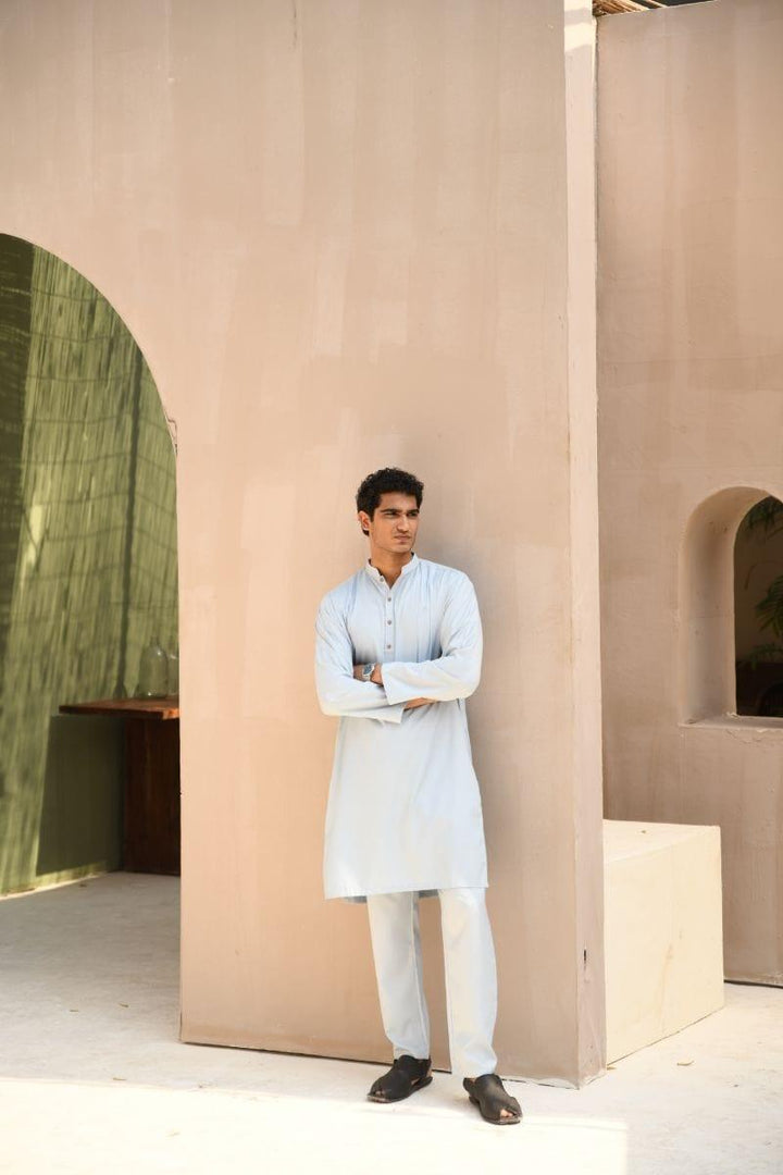 TKMANN - Sky Blue Eastern Suit - Kurta & Pajama - Silk Cotton - 2 Piece - Studio by TCS