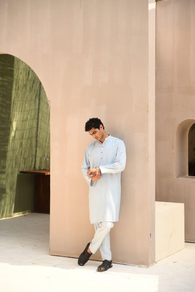 TKMANN - Sky Blue Eastern Suit - Kurta & Pajama - Silk Cotton - 2 Piece - Studio by TCS