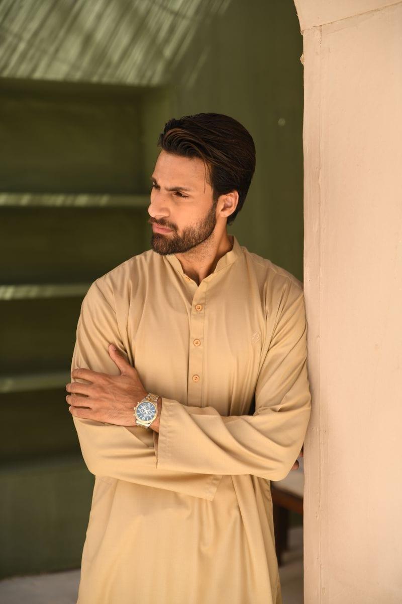 TKMANN - Cinnamon Eastern Suit - Kurta & Shalwar - Silk Cotton - Light Brown - 2 Piece - Studio by TCS