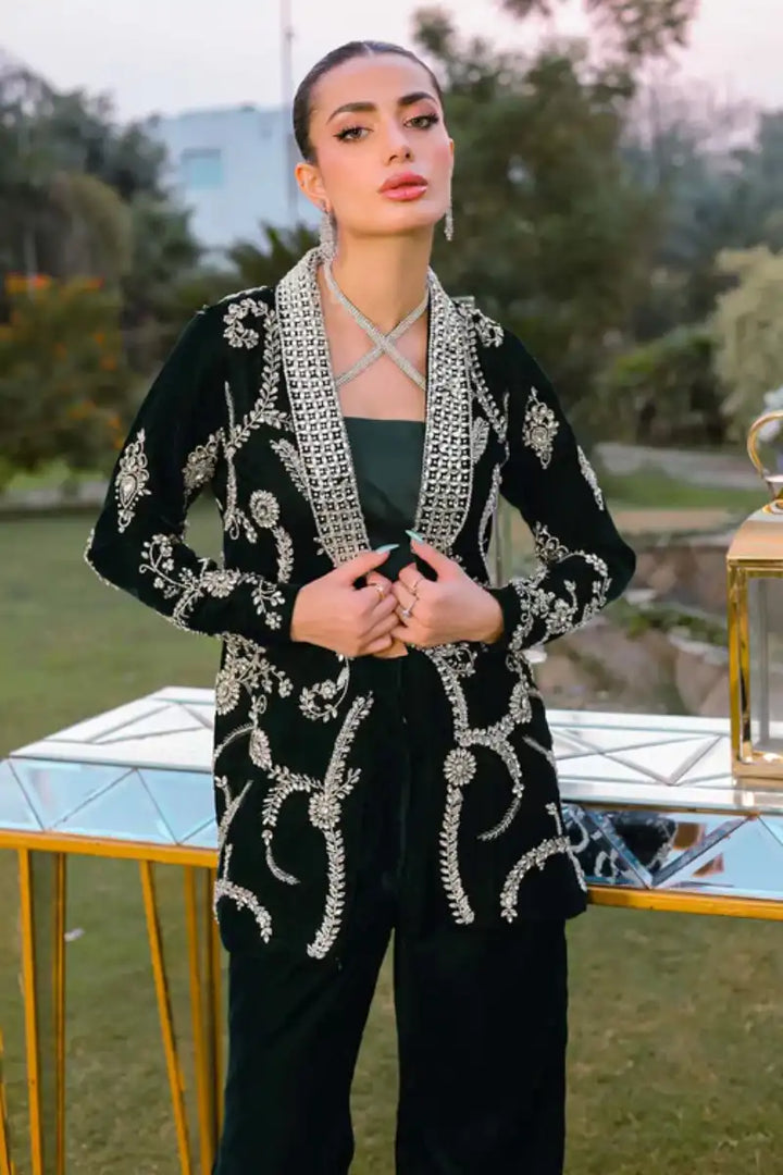 Reema Ahsan - Maala - Velvet & Silk - Emerald green  - 3 Piece