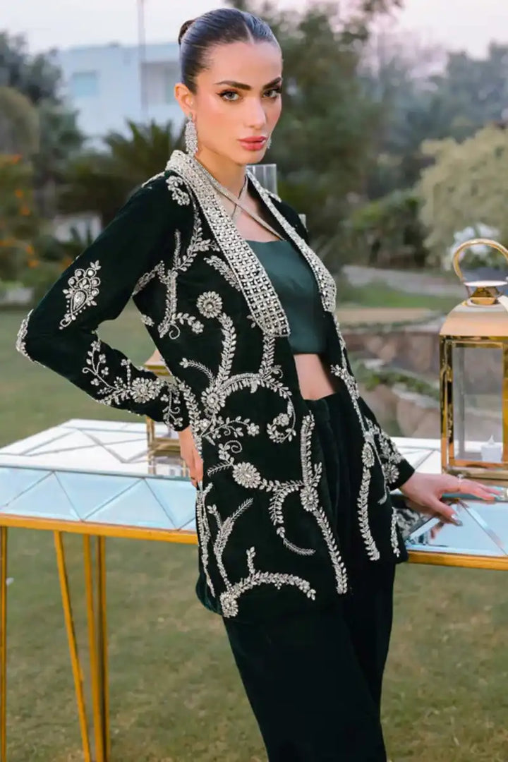 Reema Ahsan - Maala - Velvet & Silk - Emerald green  - 3 Piece