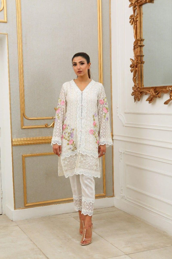 Maheen Trends - White Magnolia Dream - 2 Piece - Cotton Net