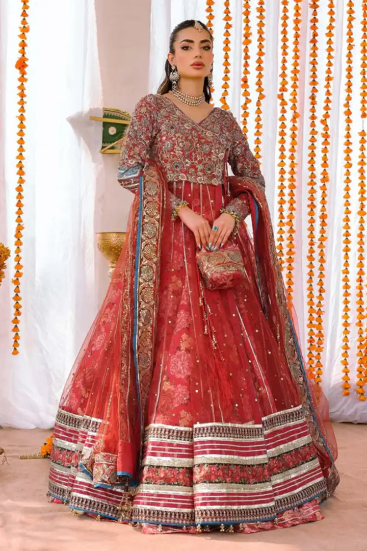 Reema Ahsan - Manaal - Net & Shamoos Silk - Red - 3 Piece