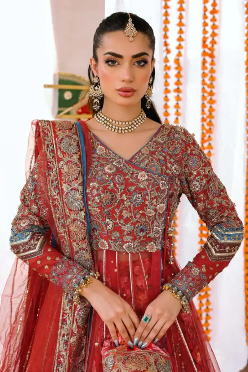 Reema Ahsan - Manaal - Net & Shamoos Silk - Red - 3 Piece