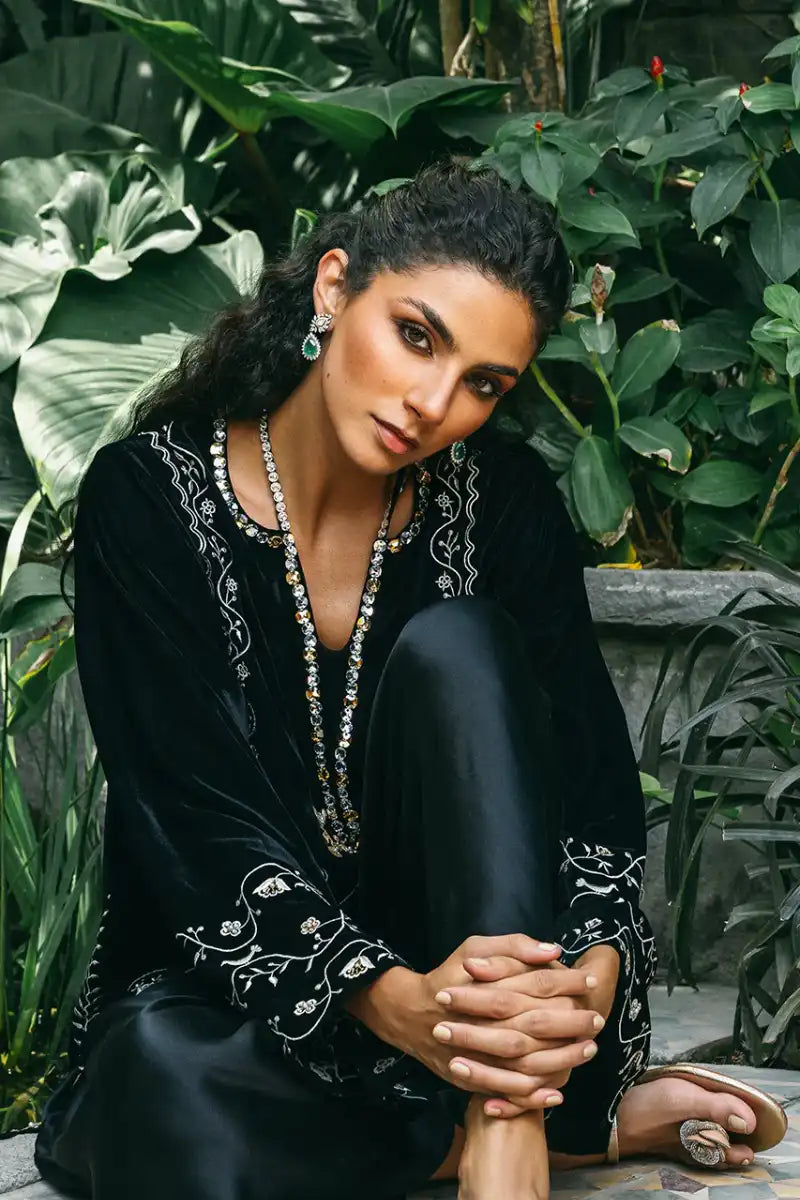 Sania Maskatiya - Mavi - Velvet & Charmeuse - ebony - Shirt & Shalwar - 2 Piece