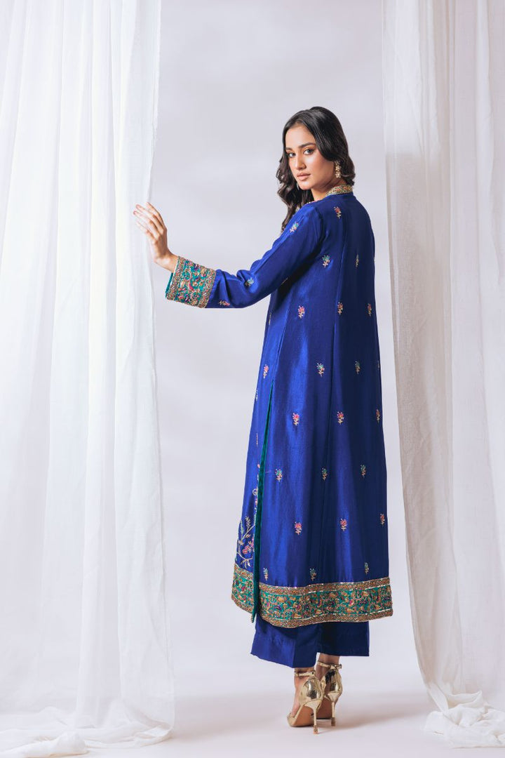 Khayal by Shaista Hasan - Midnight azure - Raw Silk & Katan Silk - 3 Piece