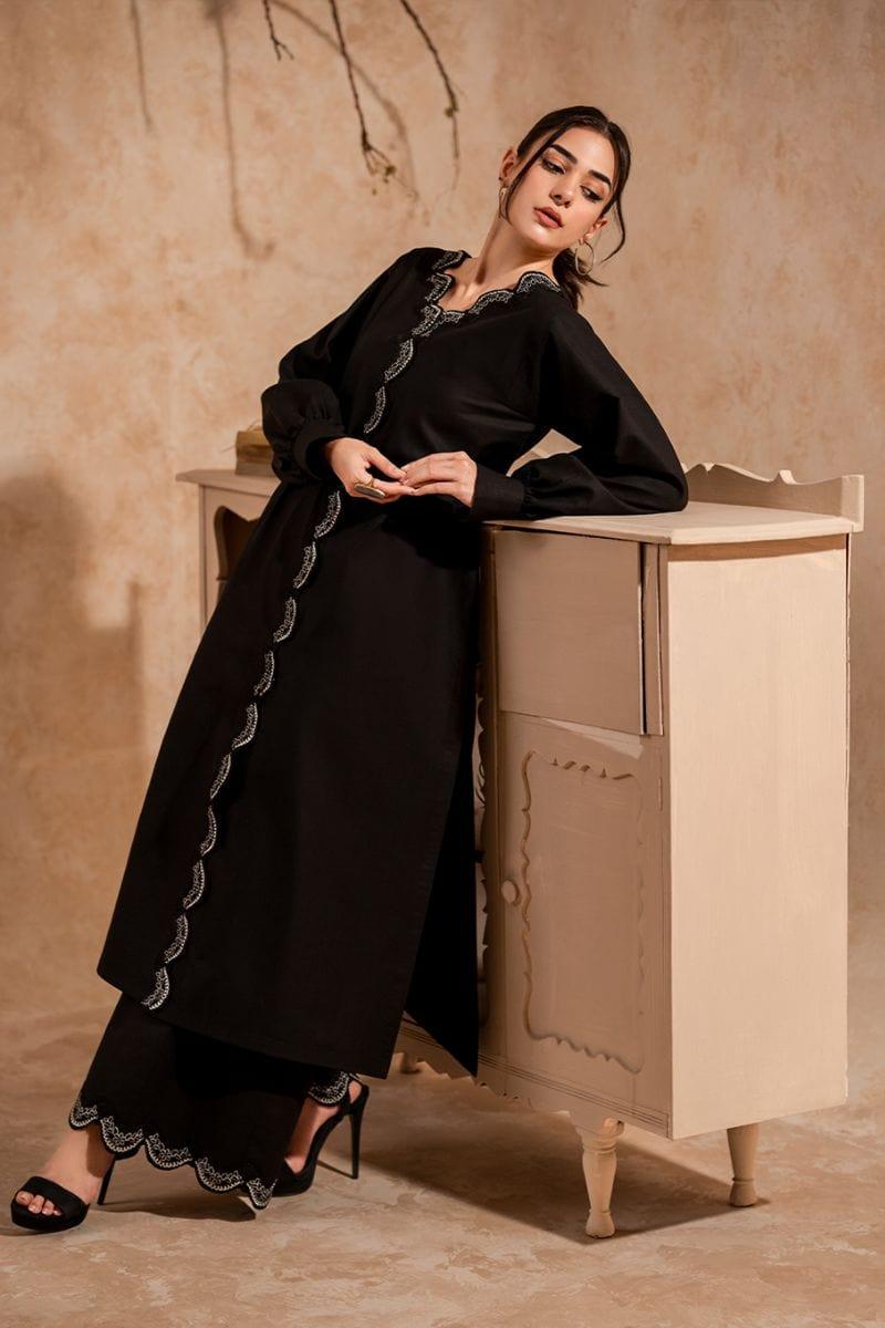 Fozia Khalid - Midnight Black Tunic with Trouser - Cotton - 2 Piece - Studio by TCS