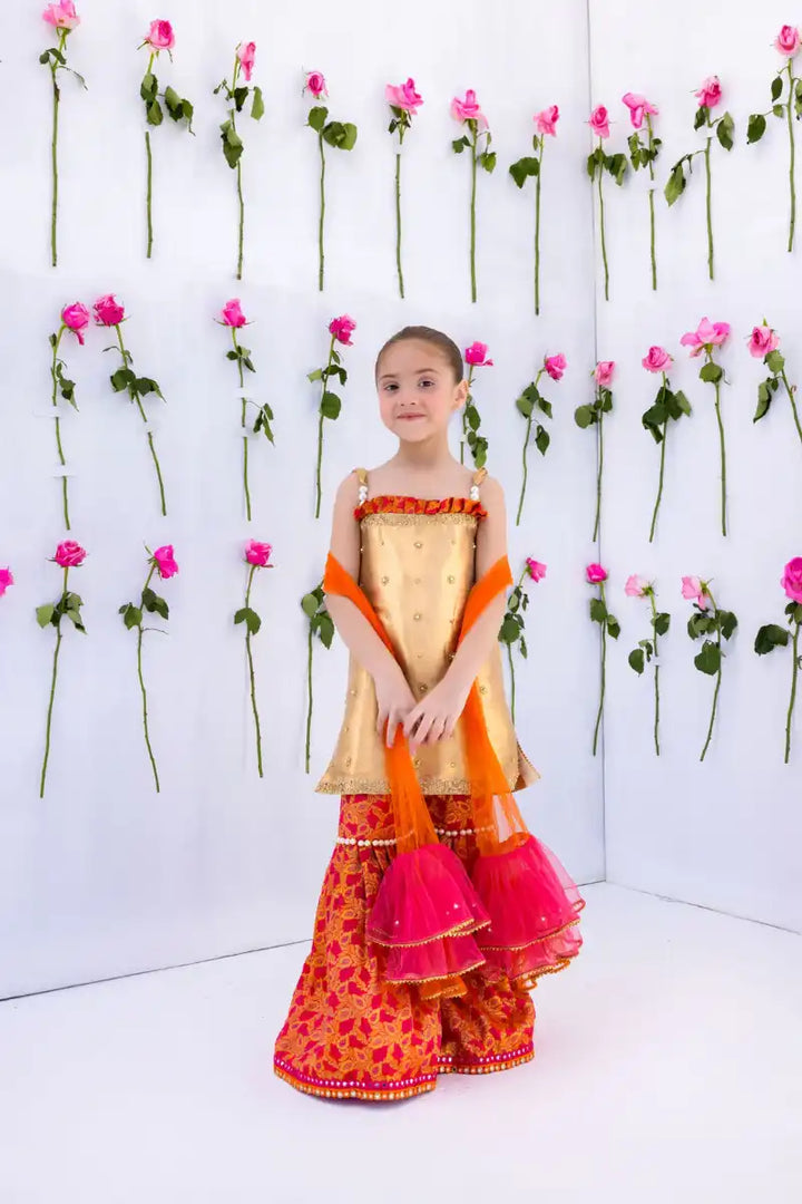 Mia & Mila - Mini Empress - Gold & Orange - Pure Mesuri & Jamawar - 2 Piece