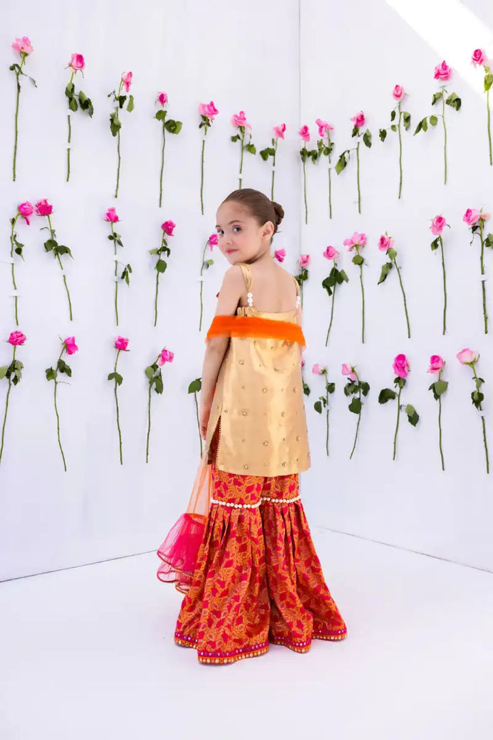 Mia & Mila - Mini Empress - Gold & Orange - Pure Mesuri & Jamawar - 2 Piece