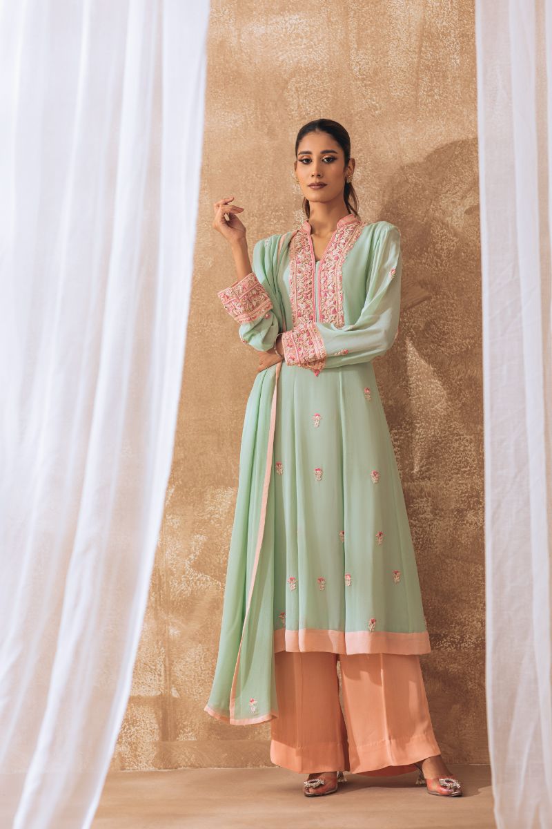 Khayal by Shaista Hasan - Minted Rose - Pure Georgette - 3 Piece