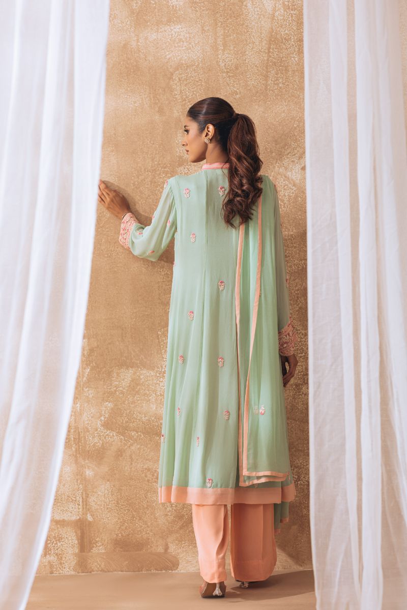 Khayal by Shaista Hasan - Minted Rose - Pure Georgette - 3 Piece