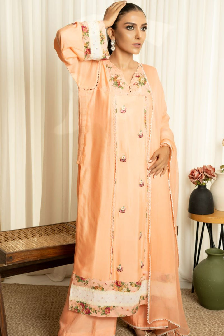 Insia Sohail - Mobina - orange - cotton net - 3 Piece