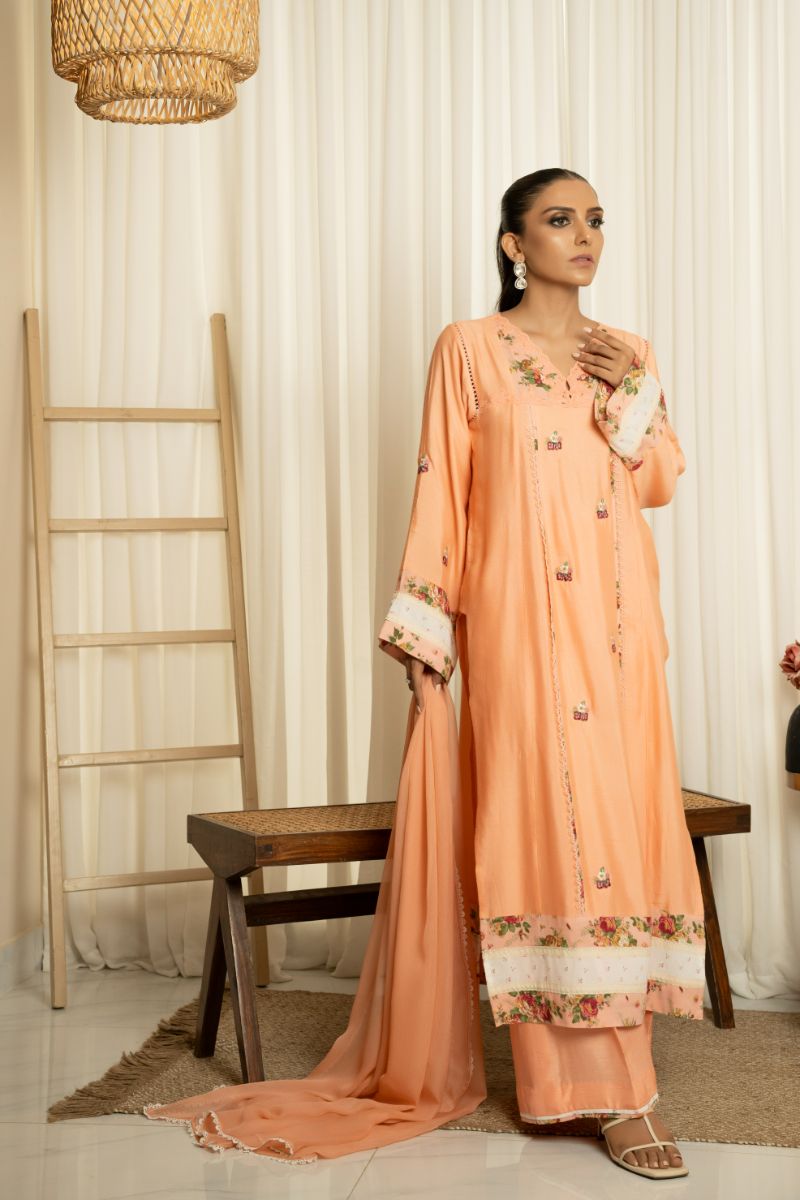 Insia Sohail - Mobina - orange - cotton net - 3 Piece