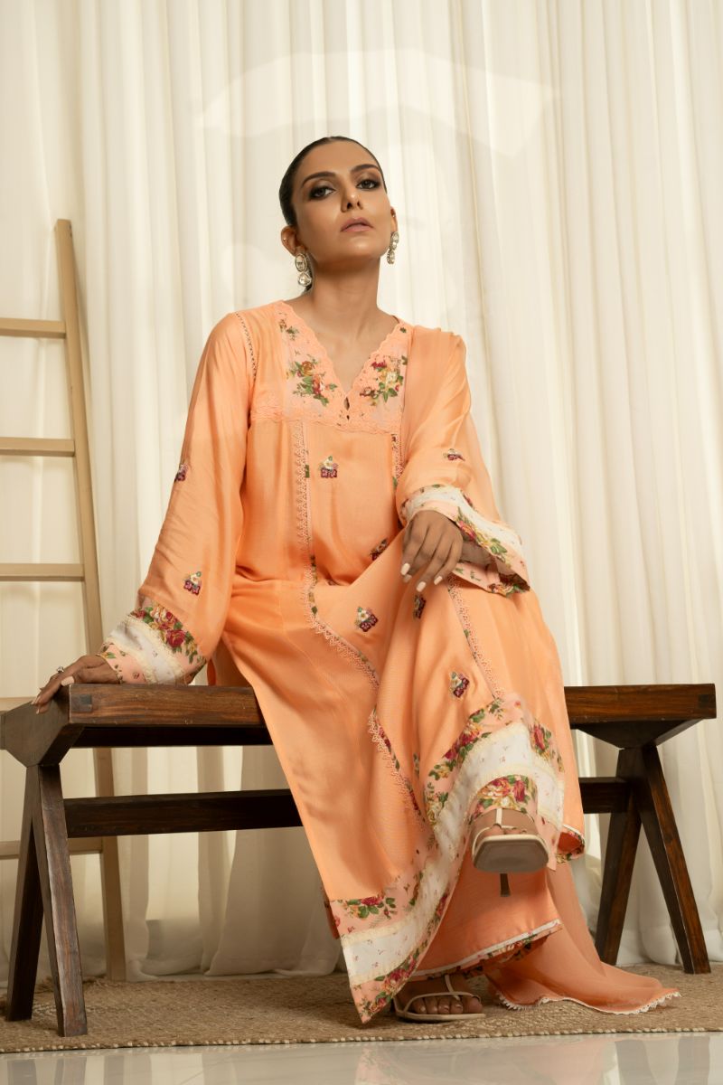 Insia Sohail - Mobina - orange - cotton net - 3 Piece