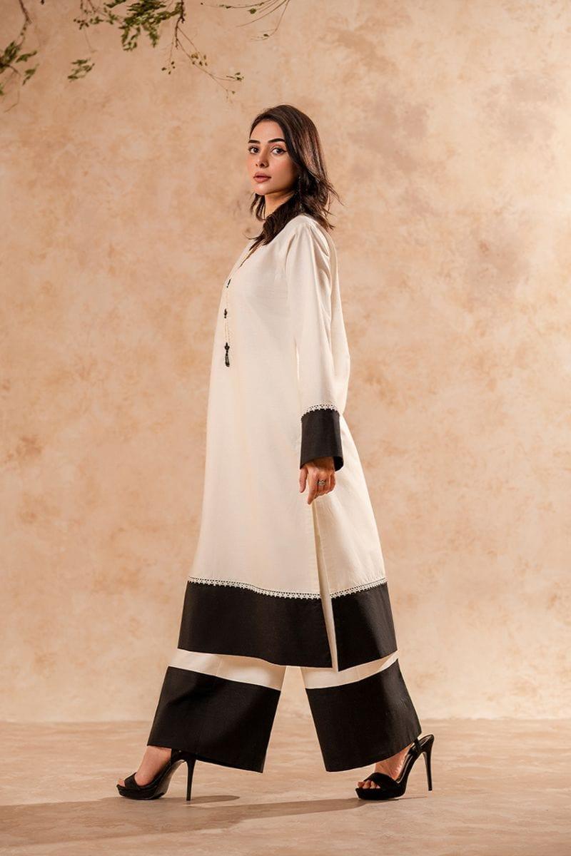 Fozia Khalid - Monochrome Tunic with Trouser - Cotton - 2 Piece - Studio by TCS