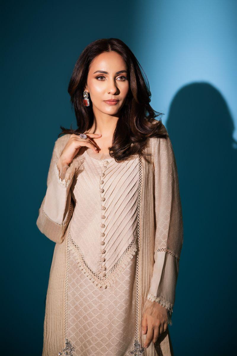 Insia Sohail - Motia - Beige - 3 Piece - Cotton net