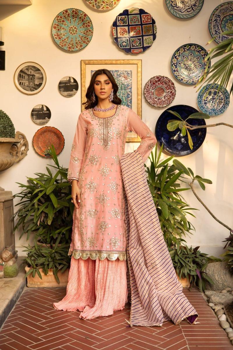 Shehrnaz - SHK-1231 - Myra - A - Gharara - Pink - Khaadi Silk - 3 Piece - Studio by TCS