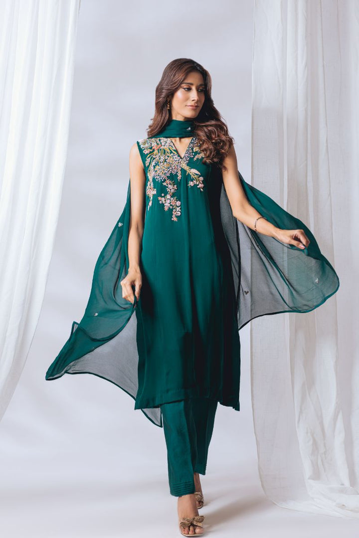 Khayal by Shaista Hasan - Mystic Jade - Pure Georgette & Chiffon - 3 Piece