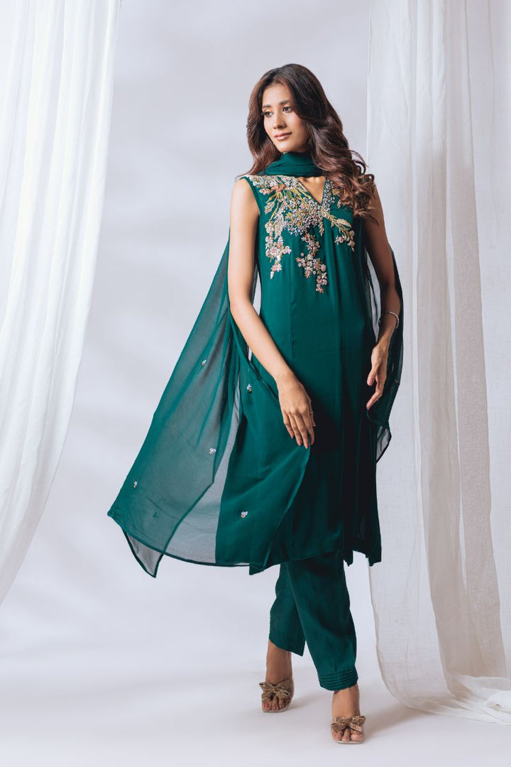 Khayal by Shaista Hasan - Mystic Jade - Pure Georgette & Chiffon - 3 Piece