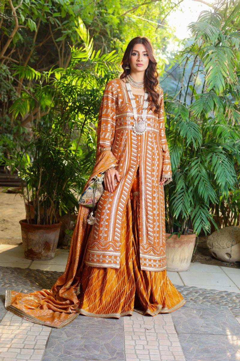 Huma Adnan - Narangi - Chiffon - Rust - 3 Piece