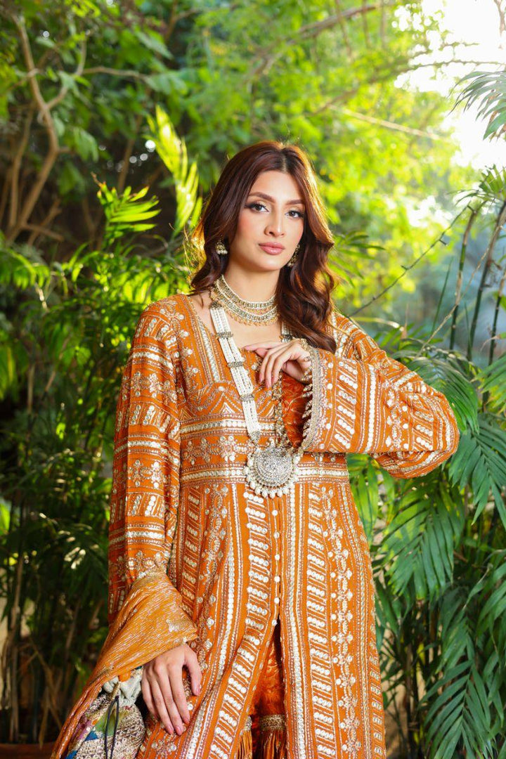 Huma Adnan - Narangi - Chiffon - Rust - 3 Piece