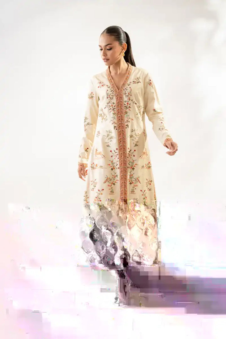 Sania Maskatiya - Nami - Self Jamawar & Rawsilk - Ivory - Jacket & Trousers - 2 Piece