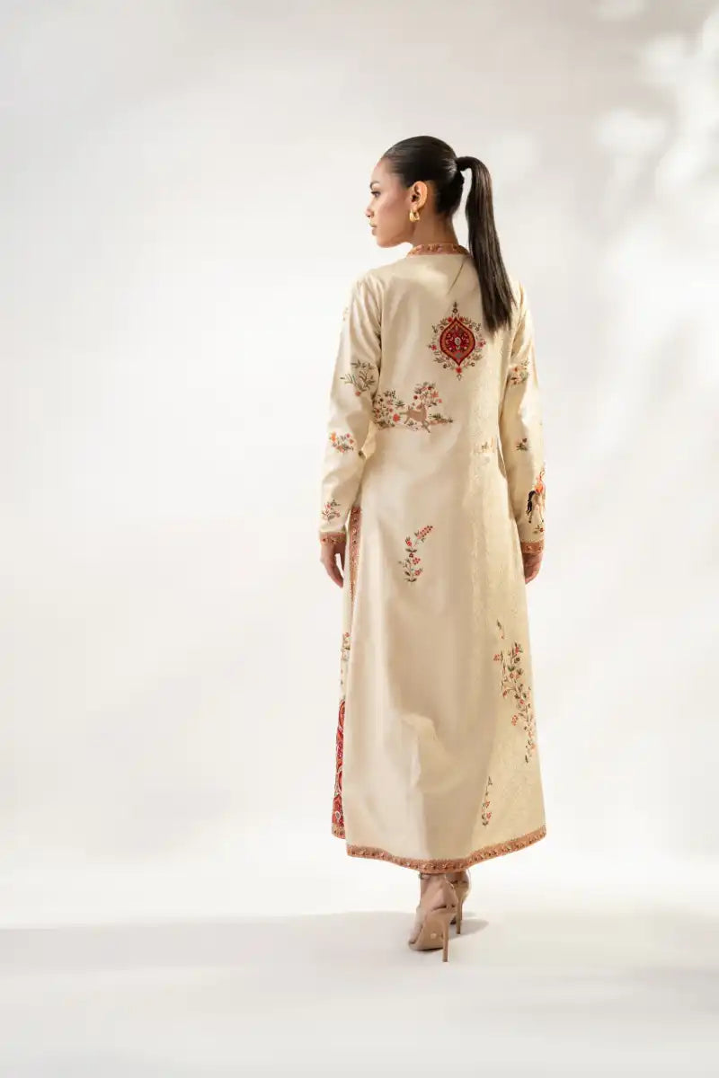 Sania Maskatiya - Nami - Self Jamawar & Rawsilk - Ivory - Jacket & Trousers - 2 Piece