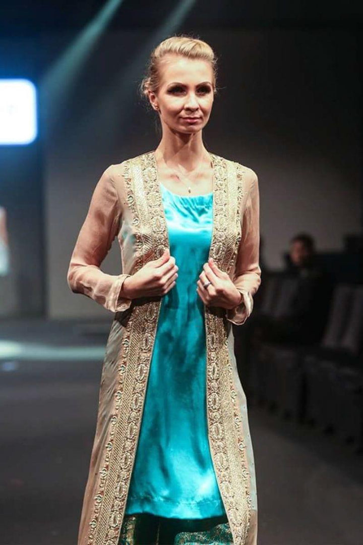 Sadia Aamir - Nefertiti Blue - Turquoise & Beige - Silk, Chiffon & Jamawar - 3 Piece - Studio by TCS