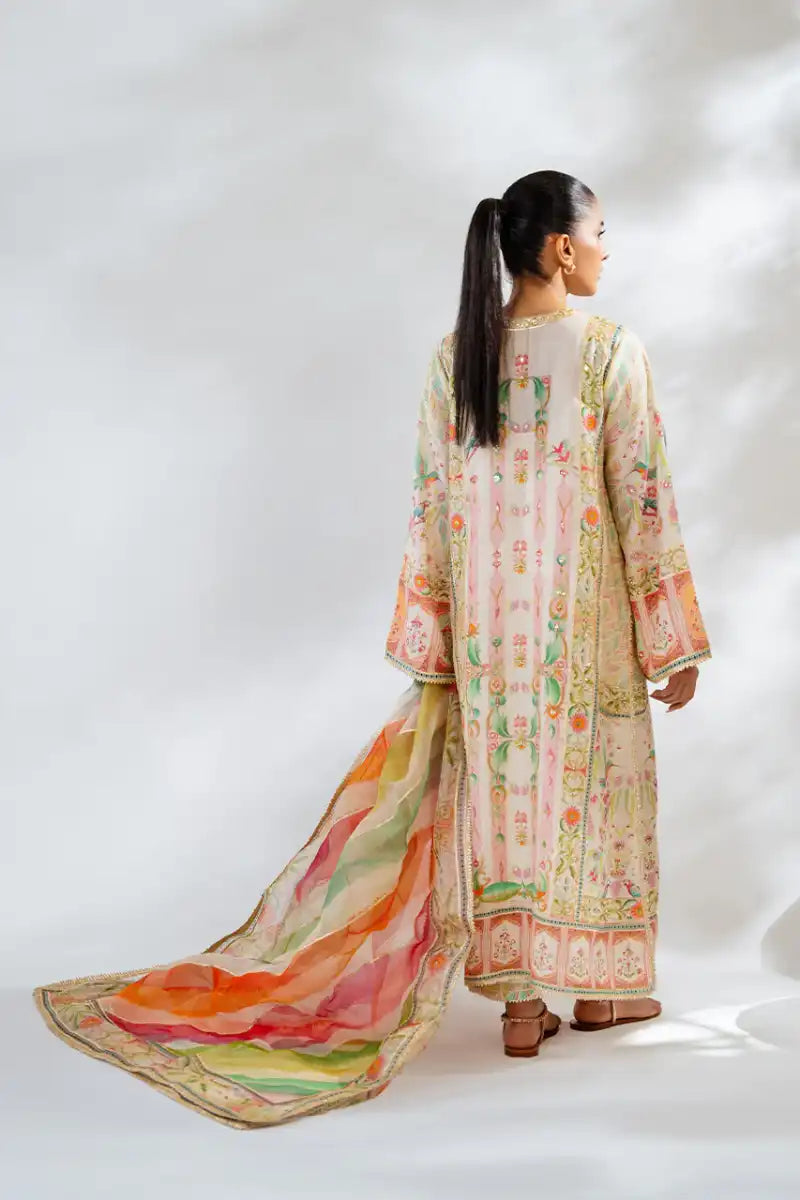 Sania Maskatiya - Nuri (A) - Khadi Silk, PureRawSilk & Organza - Egg Shell - Shirt, Dupatta & Culottes - 3 Piece