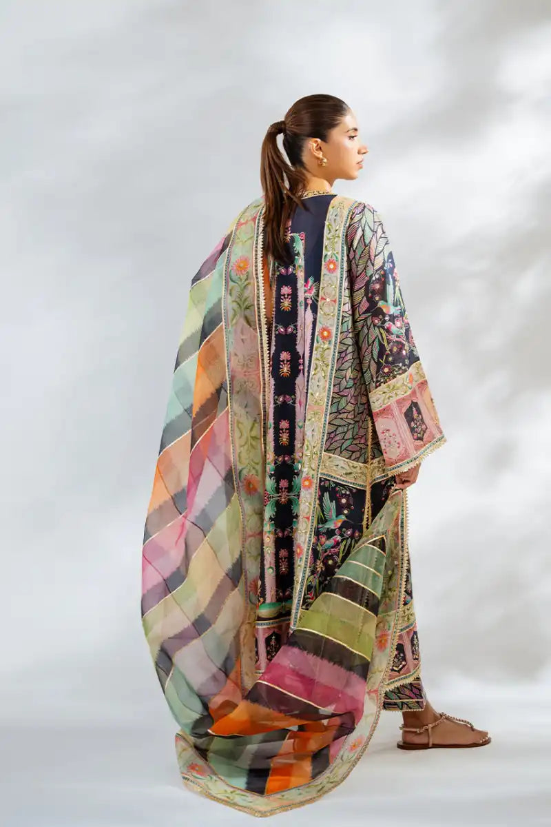 Sania Maskatiya - Nuri (B) - Khadi Silk, PureRawSilk & Organza - Ebony - Shirt, Dupatta & Culottes - 3 Piece