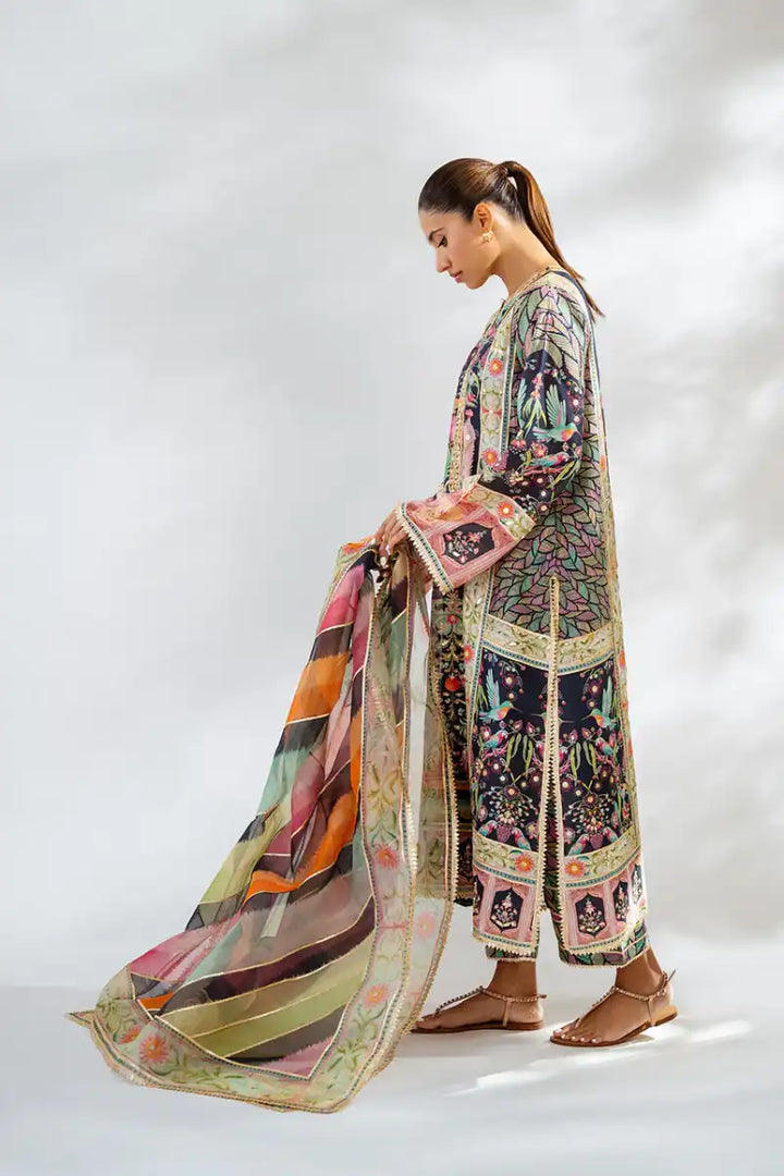 Sania Maskatiya - Nuri (B) - Khadi Silk, PureRawSilk & Organza - Ebony - Shirt, Dupatta & Culottes - 3 Piece