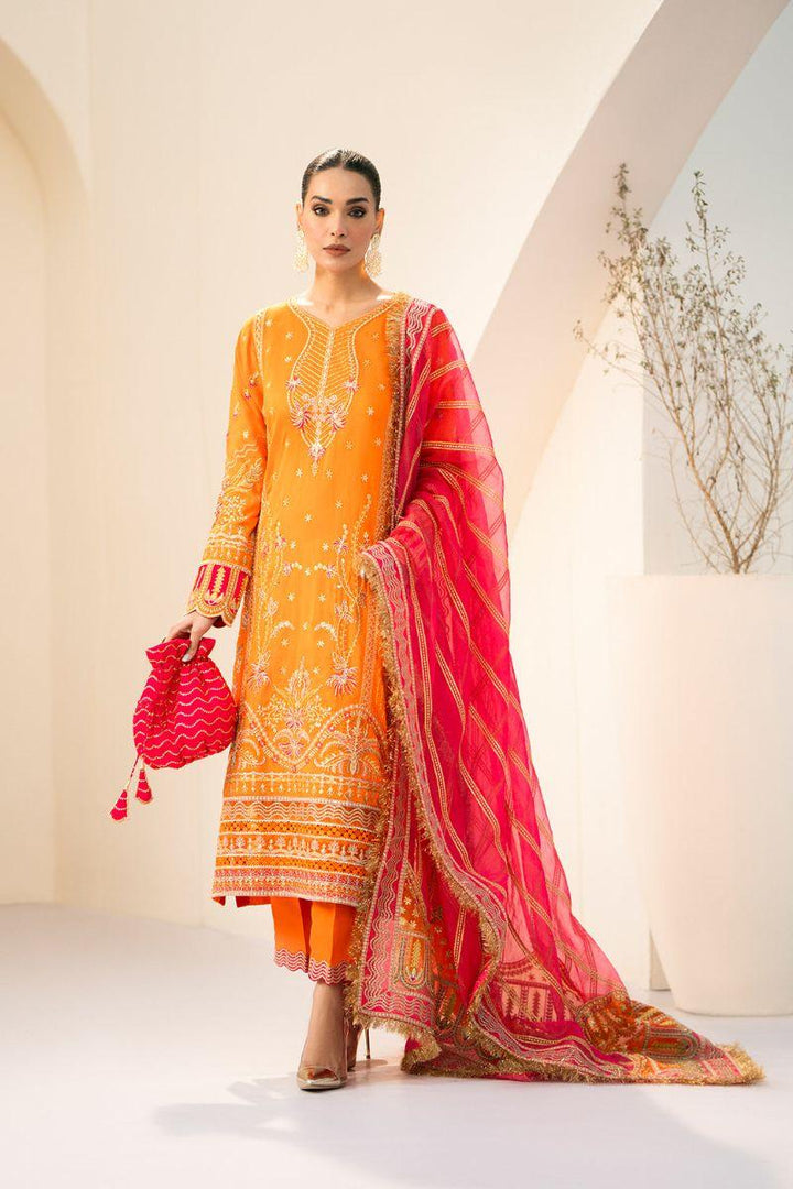 Fozia Khalid - Ayika - Orange & Pink - Korean Silk - 3 Piece