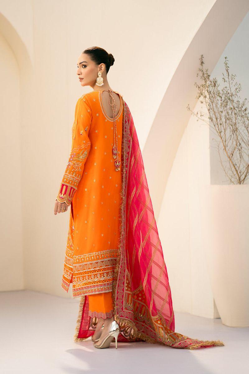 Fozia Khalid - Ayika - Orange & Pink - Korean Silk - 3 Piece