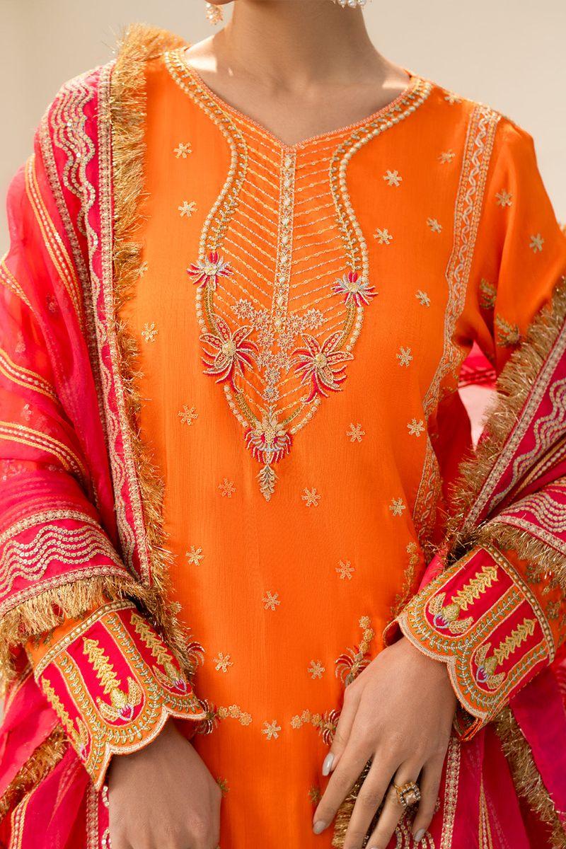 Fozia Khalid - Ayika - Orange & Pink - Korean Silk - 3 Piece