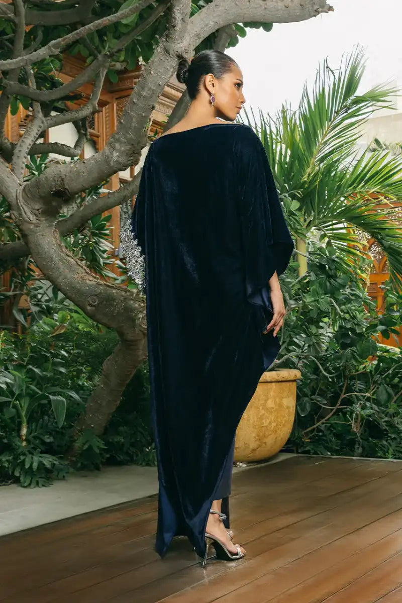 Sania Maskatiya - Orin - Pure Raw Silk & Velvet - midnight blue - Trouser & Kaftan - 2 Piece