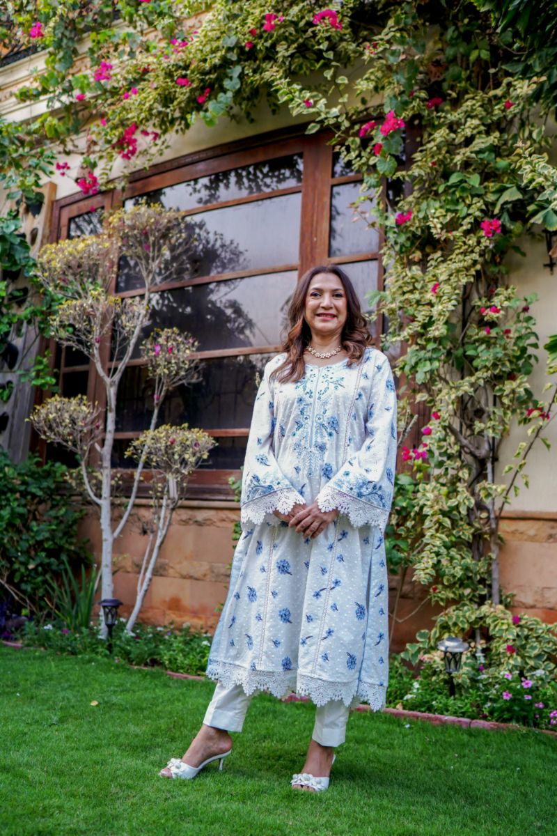 Khayal by Shaista Hasan - Blue Blossom - Chikan - 2 Piece