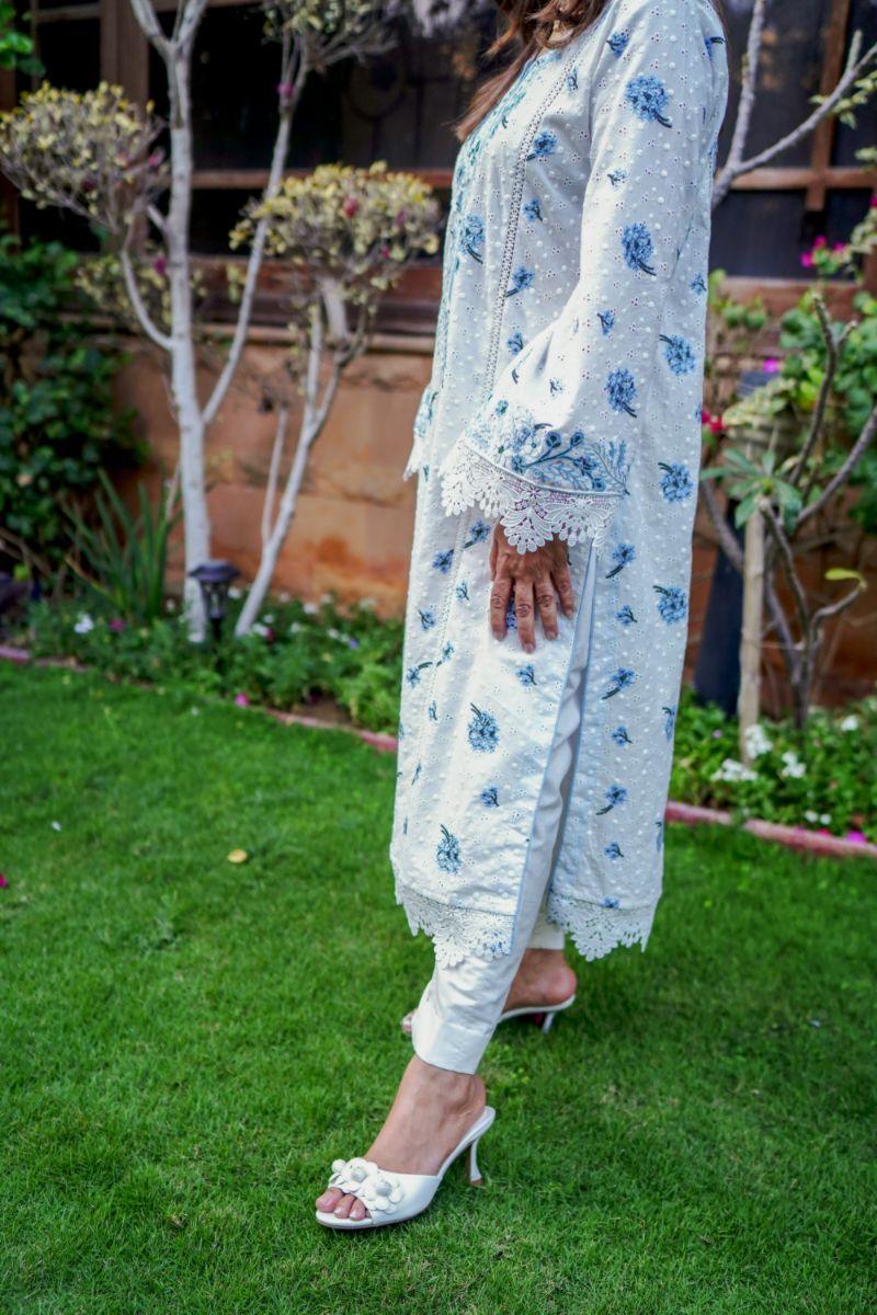 Khayal by Shaista Hasan - Blue Blossom - Chikan - 2 Piece